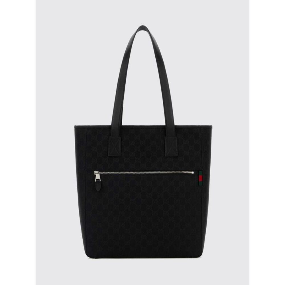 Gucci Men Gg Monogram Jacquard Fabric Tote Bag Gucci With Leather Handles